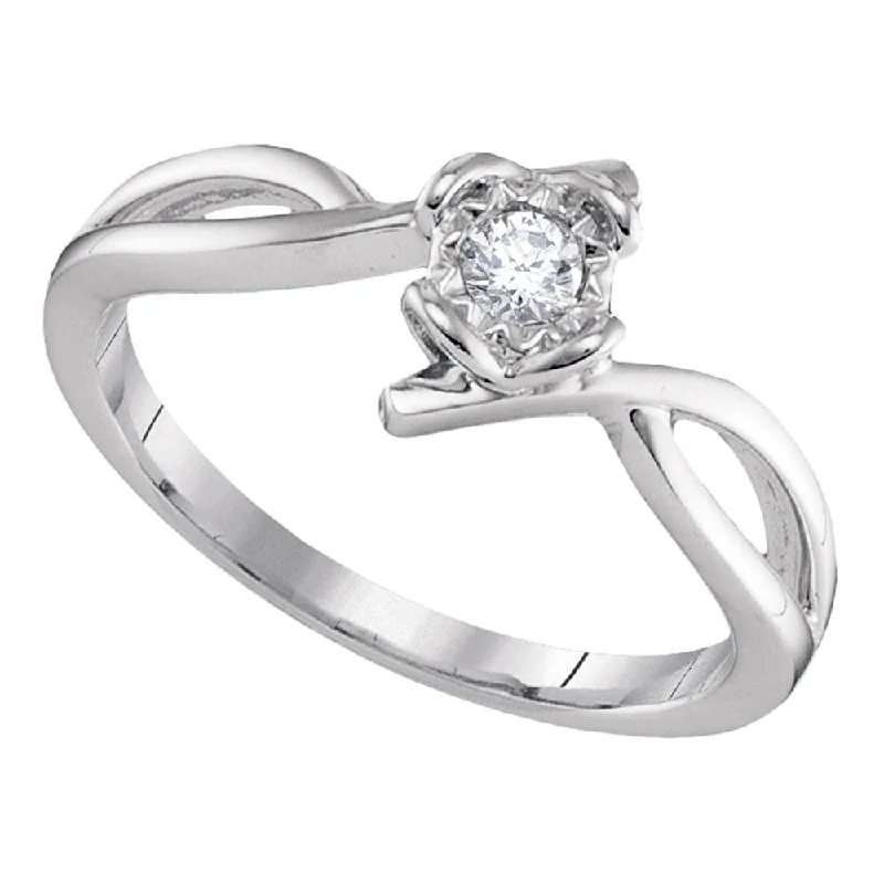 Soft silver ring-10kt White Gold Womens Round Diamond Solitaire Promise Ring 1/8 Cttw