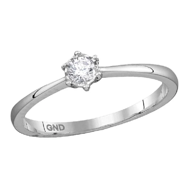 Streamlined design ring-10kt White Gold Womens Round Diamond Solitaire Ring 1/8 Cttw