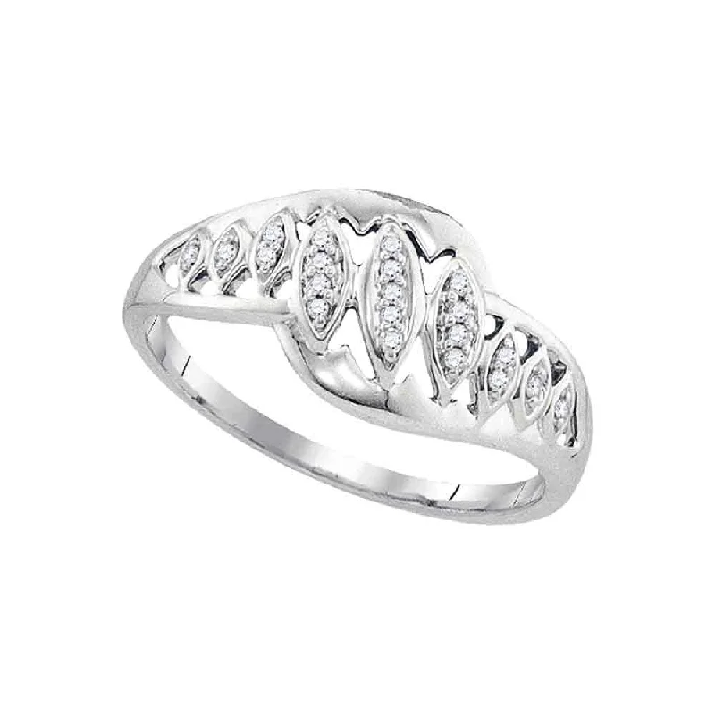 Raised stone ring-10kt White Gold Womens Round Diamond Striped Openwork Band Ring 1/20 Cttw