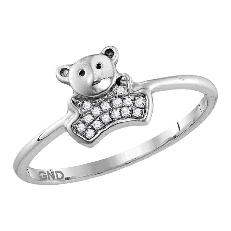 Old emerald ring-10kt White Gold Womens Round Diamond Teddy Bear Cluster Ring 1/20 Cttw