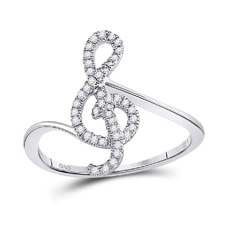 Glossy platinum ring-10kt White Gold Womens Round Diamond Treble Clef Music Note Fashion Ring 1/6 Cttw