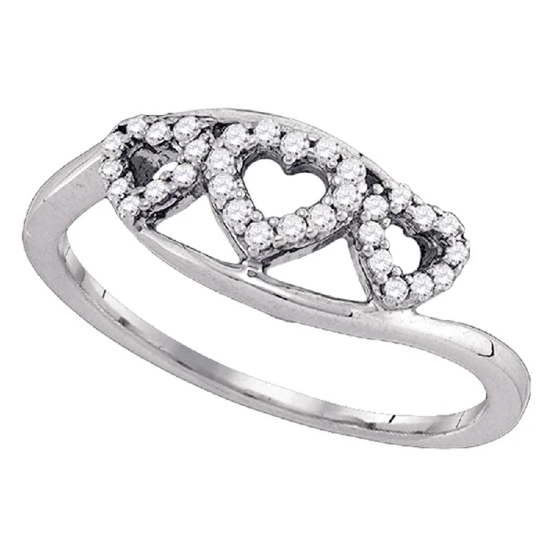 Raw peridot ring-10kt White Gold Womens Round Diamond Triple Heart Ring 1/5 Cttw