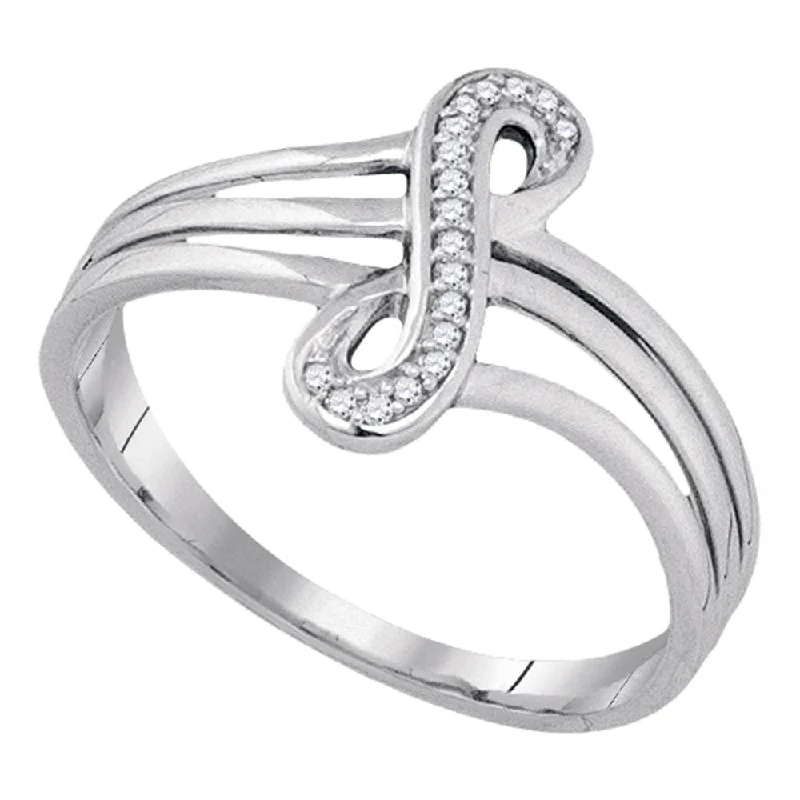 High band ring-10kt White Gold Womens Round Diamond Vertical Infinity Strand Ring 1/20 Cttw