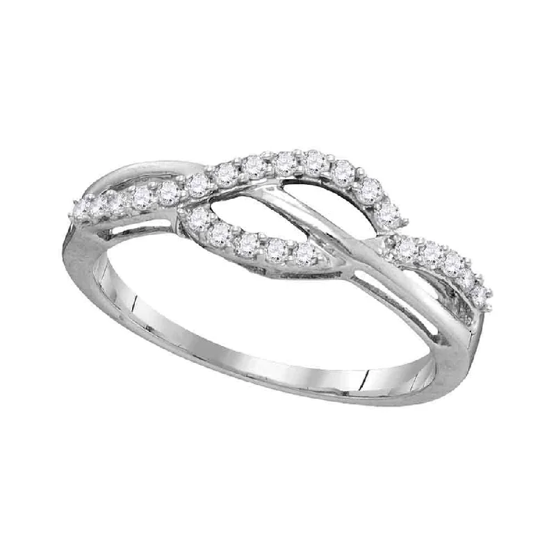 Halo-effect ring-10kt White Gold Womens Round Diamond Woven Strand Band Ring 1/4 Cttw