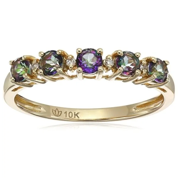 Matte quartzite ring-10kt Yellow Gold Mystic Topaz Diamond Stackable Ring - Green