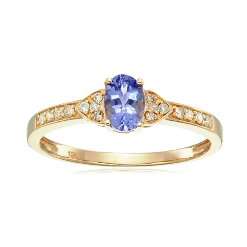 Matte quartzite ring-10KT Yellow Gold Tanzanite and Diamond Ring