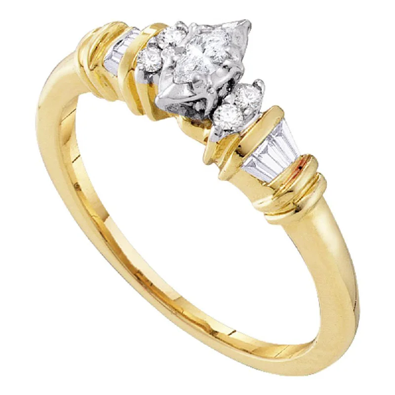 Fluted edge ring-10kt Yellow Gold Womens Marquise Diamond Solitaire Promise Ring 1/5 Cttw