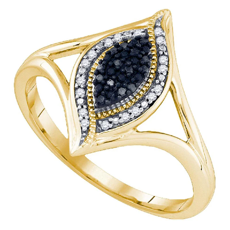 Knotted braid ring-10kt Yellow Gold Womens Round Black Color Enhanced Diamond Cluster Ring 1/10 Cttw