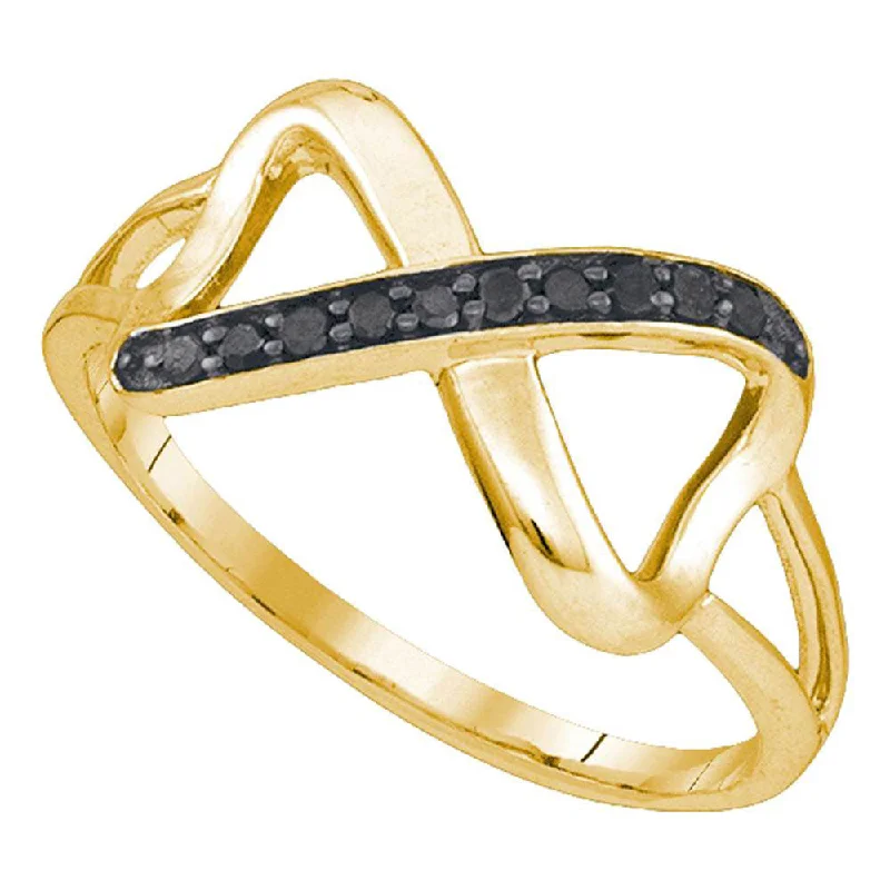 Open-shadow ring-10kt Yellow Gold Womens Round Black Color Enhanced Diamond Infinity Ring 1/10 Cttw