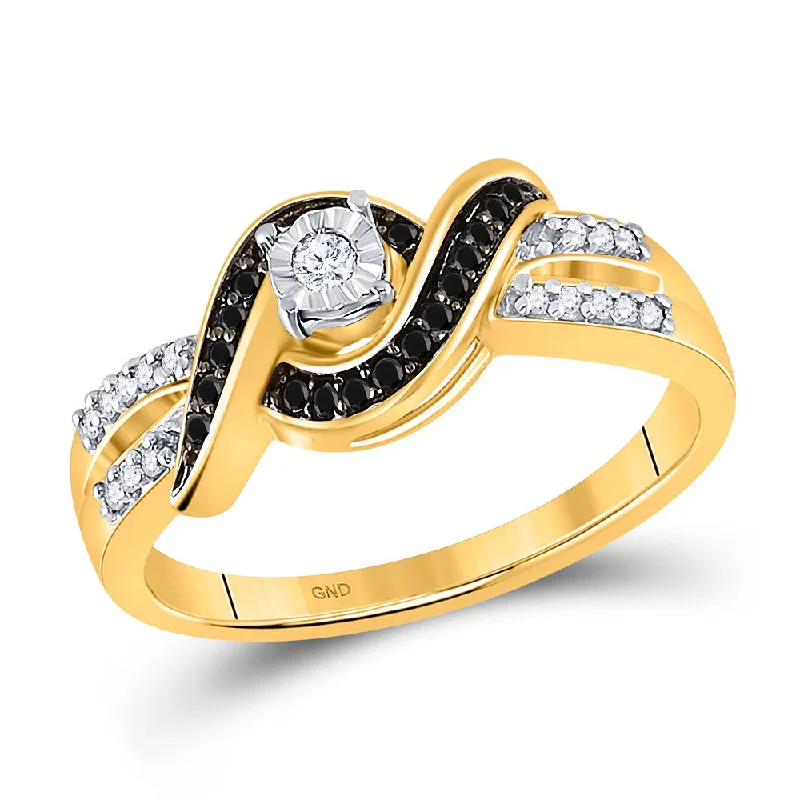 Welded gold ring-10kt Yellow Gold Womens Round Black Color Enhanced Diamond Solitaire Ring 1/5 Cttw