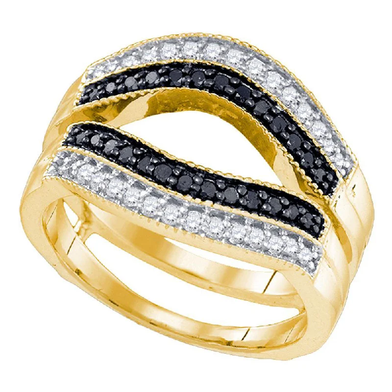 Antique-style opal ring-10kt Yellow Gold Womens Round Black Color Enhanced Diamond Wrap Ring Guard Enhancer 1/2 Cttw