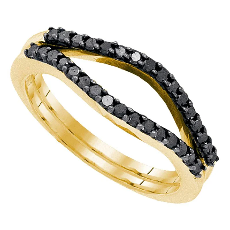 Orbit design ring-10kt Yellow Gold Womens Round Black Color Enhanced Diamond Wrap Ring Guard Enhancer 1/3 Cttw