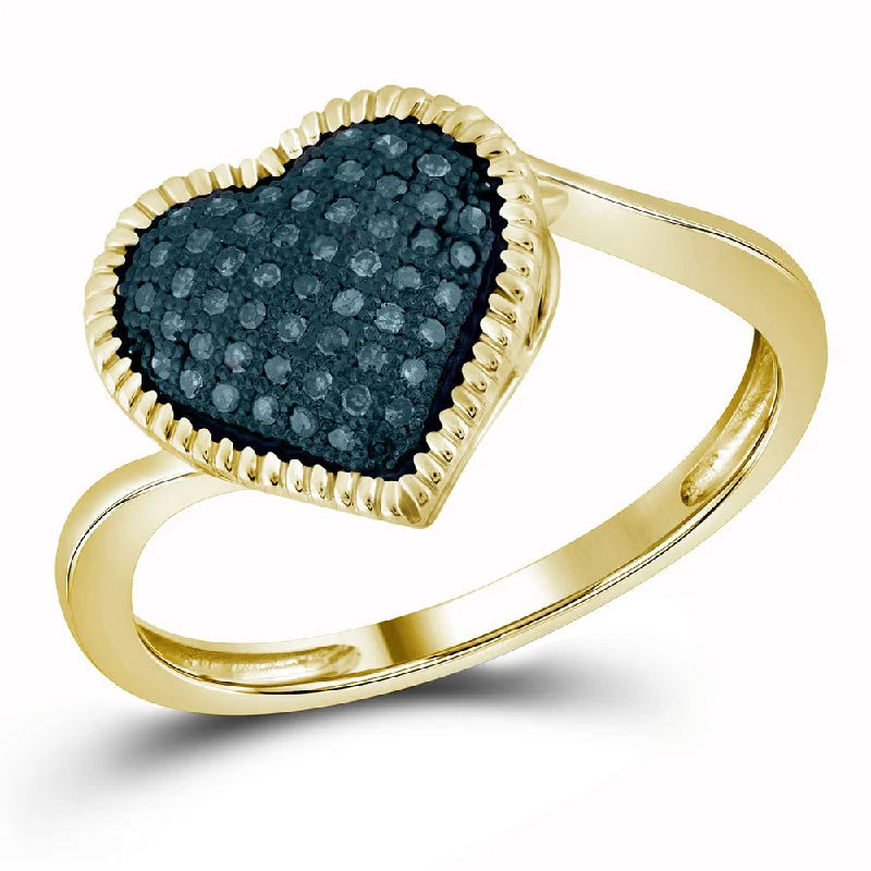 Woven thread ring-10kt Yellow Gold Womens Round Blue Color Enhanced Diamond Heart Ring 1/6 Cttw