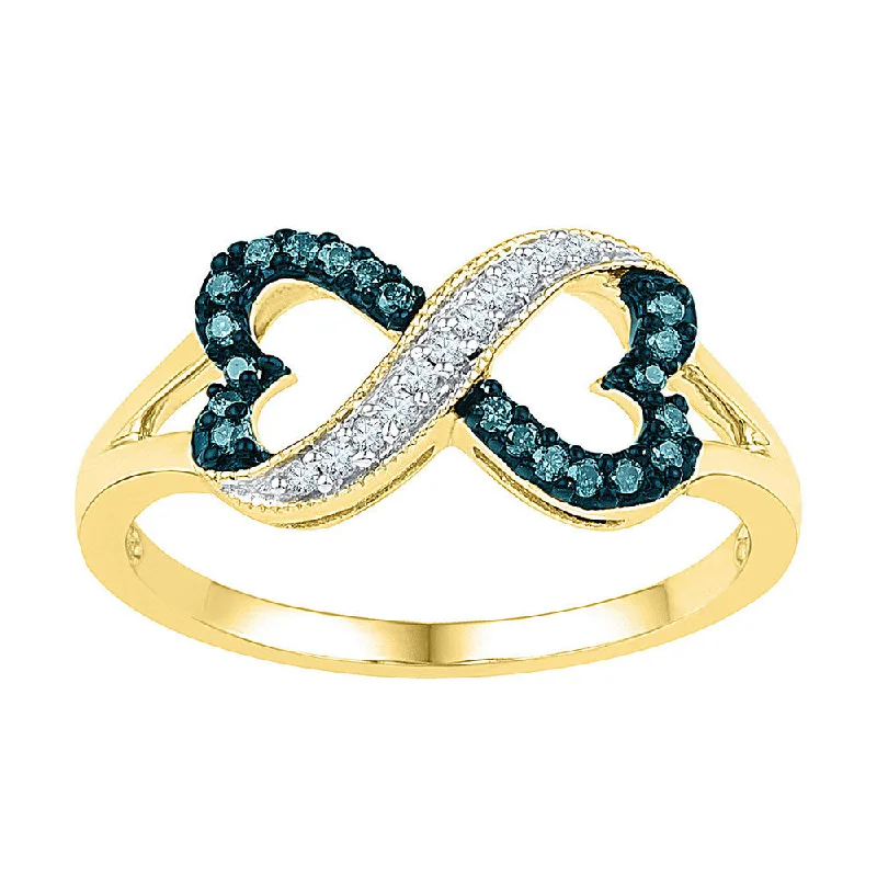 Shimmering cut ring-10kt Yellow Gold Womens Round Blue Color Enhanced Diamond Infinity Heart Ring 1/6 Cttw