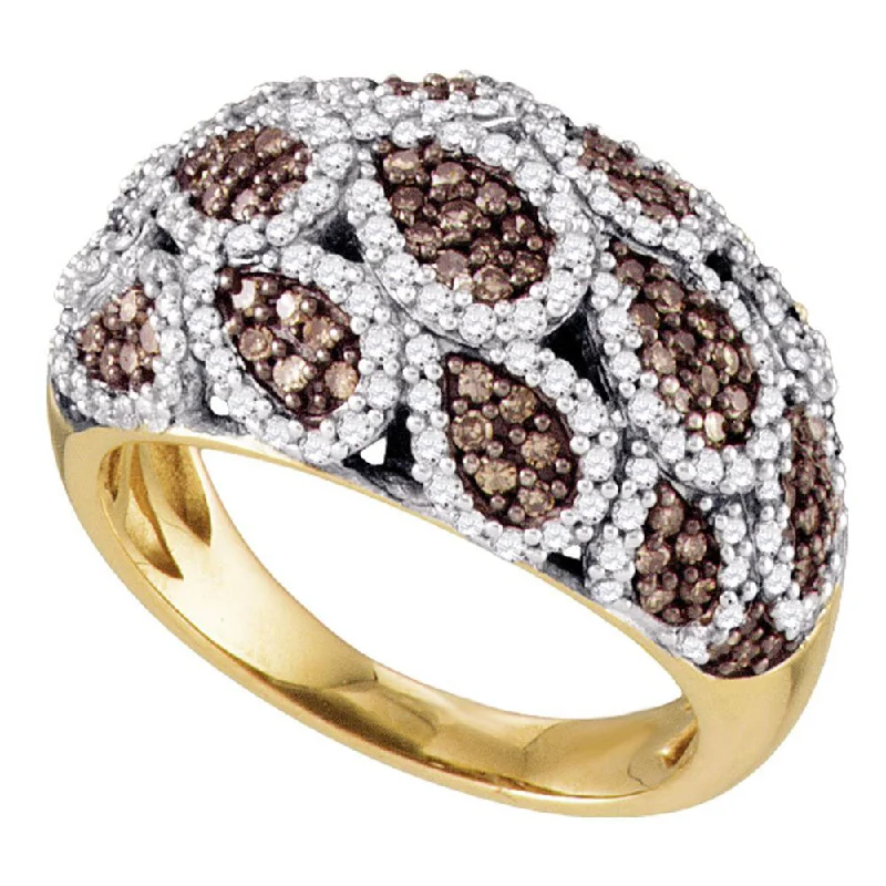 Cast silver ring-10kt Yellow Gold Womens Round Brown Diamond Fashion Ring 1 Cttw