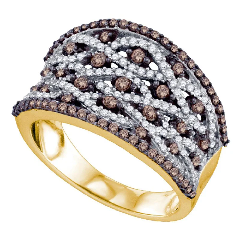 Diverse gem ring-10kt Yellow Gold Womens Round Brown Diamond Stripe Fashion Ring 1 Cttw