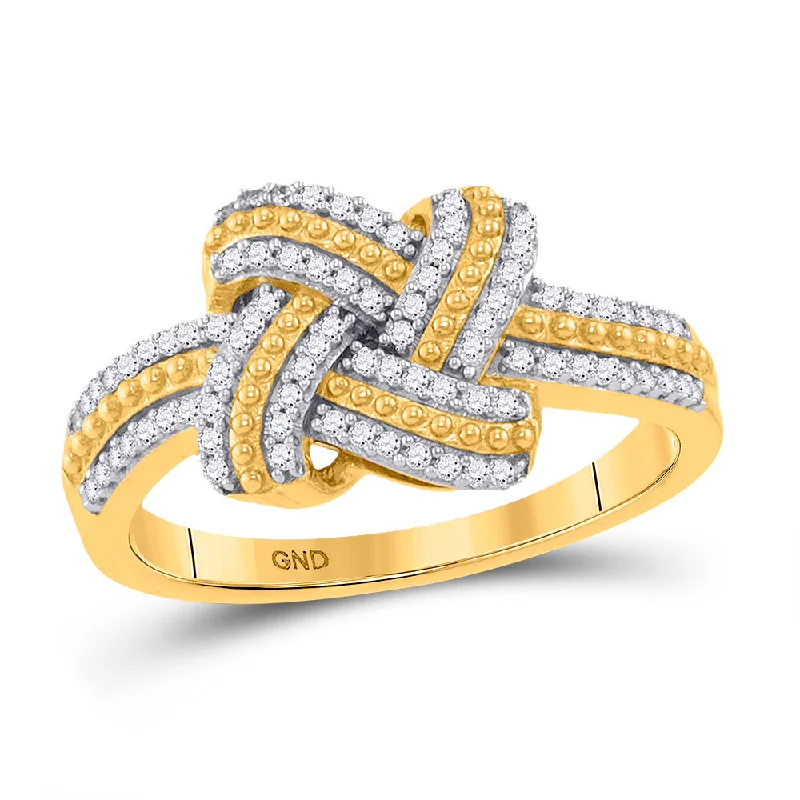 Cultural grooved ring-10kt Yellow Gold Womens Round Diamond Beaded Knot Fashion Ring 1/5 Cttw