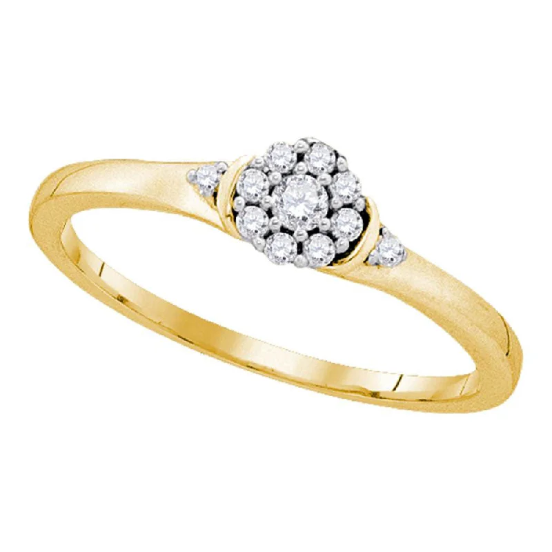 Encased stone ring-10kt Yellow Gold Womens Round Diamond Cluster Promise Ring 1/6 Cttw