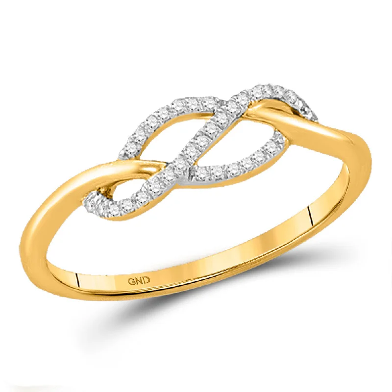 Tilted stone ring-10kt Yellow Gold Womens Round Diamond Crossover Strand Ring 1/10 Cttw