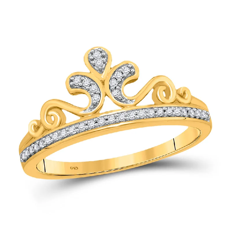 Glossy gold ring-10kt Yellow Gold Womens Round Diamond Crown Tiara Band Ring 1/10 Cttw