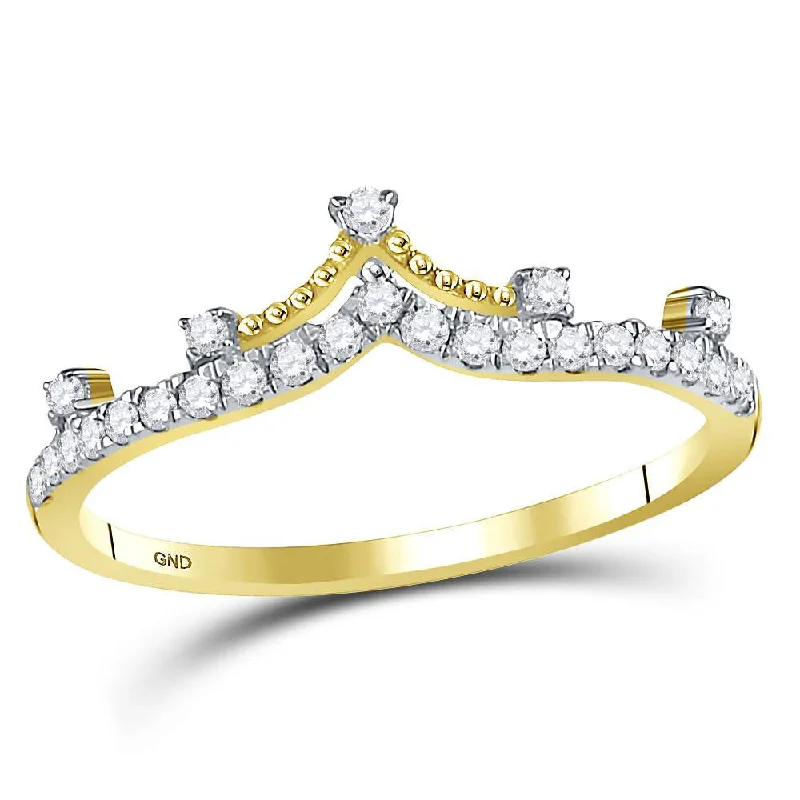 Light-carved ring-10kt Yellow Gold Womens Round Diamond Crown Tiara Fashion Band Ring 1/5 Cttw