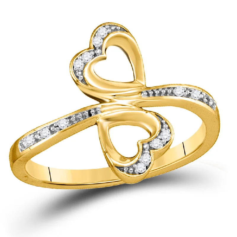 Antique howlite ring-10kt Yellow Gold Womens Round Diamond Double Heart Bypass Ring 1/20 Cttw