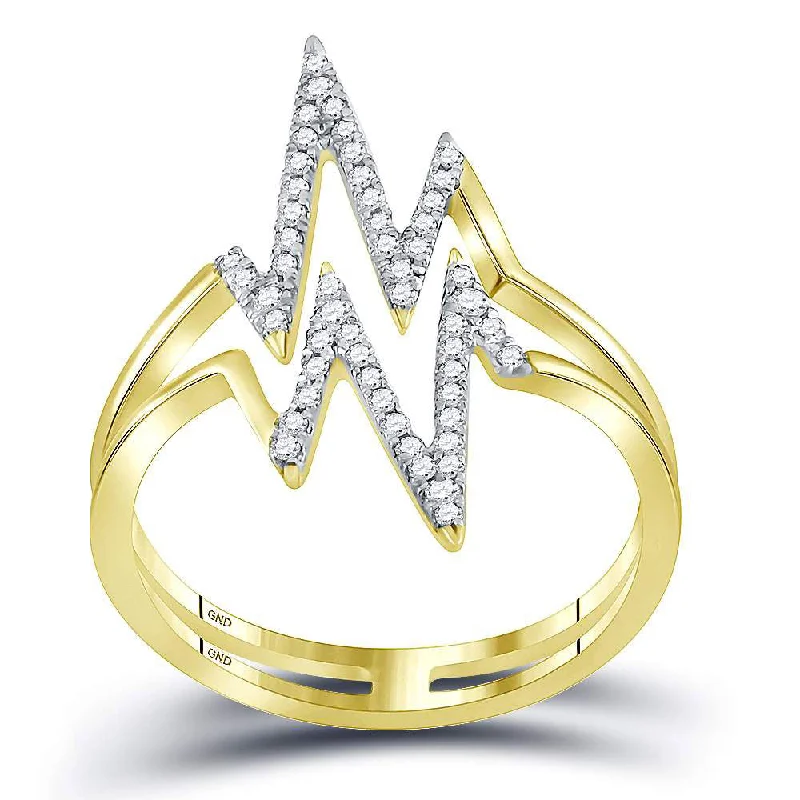 Paneled band ring-10kt Yellow Gold Womens Round Diamond Double Heartbeat Ring 1/5 Cttw