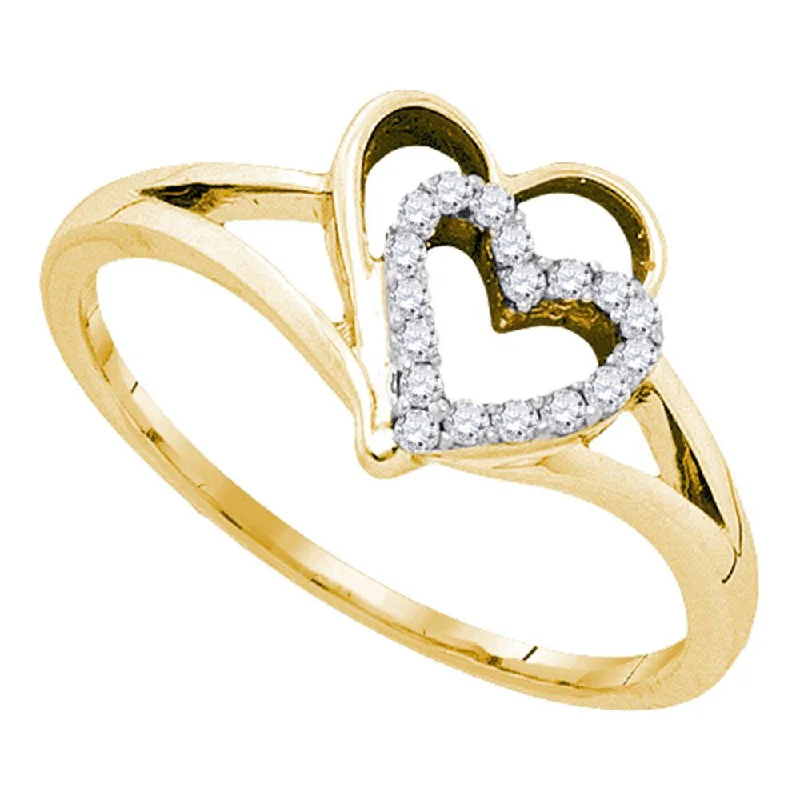 Polished cobalt ring-10kt Yellow Gold Womens Round Diamond Double Nested Heart Ring 1/8 Cttw