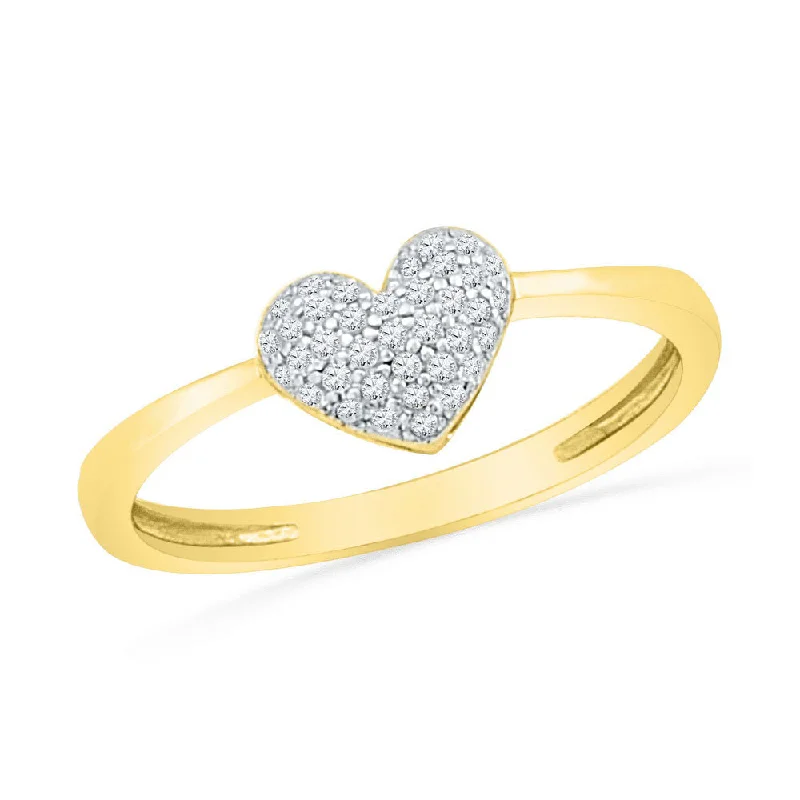 High band ring-10kt Yellow Gold Womens Round Diamond Heart Cluster Ring 1/10 Cttw