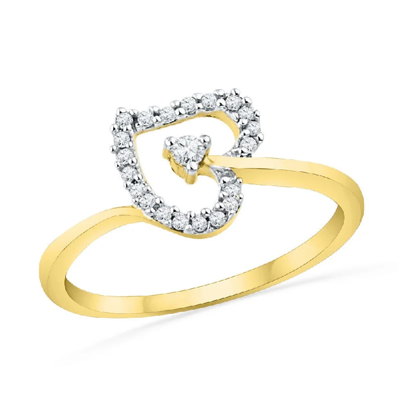 Orbit design ring-10kt Yellow Gold Womens Round Diamond Heart Outline Solitaire Ring 1/8 Cttw