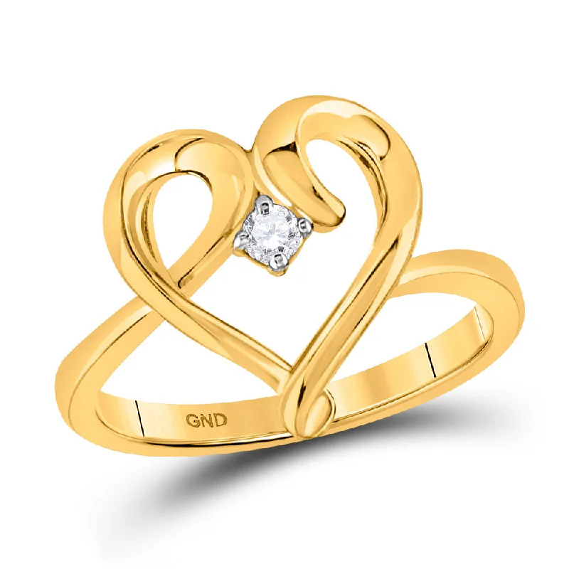 Arching ridge ring-10kt Yellow Gold Womens Round Diamond Heart Promise Ring 1/20 Cttw