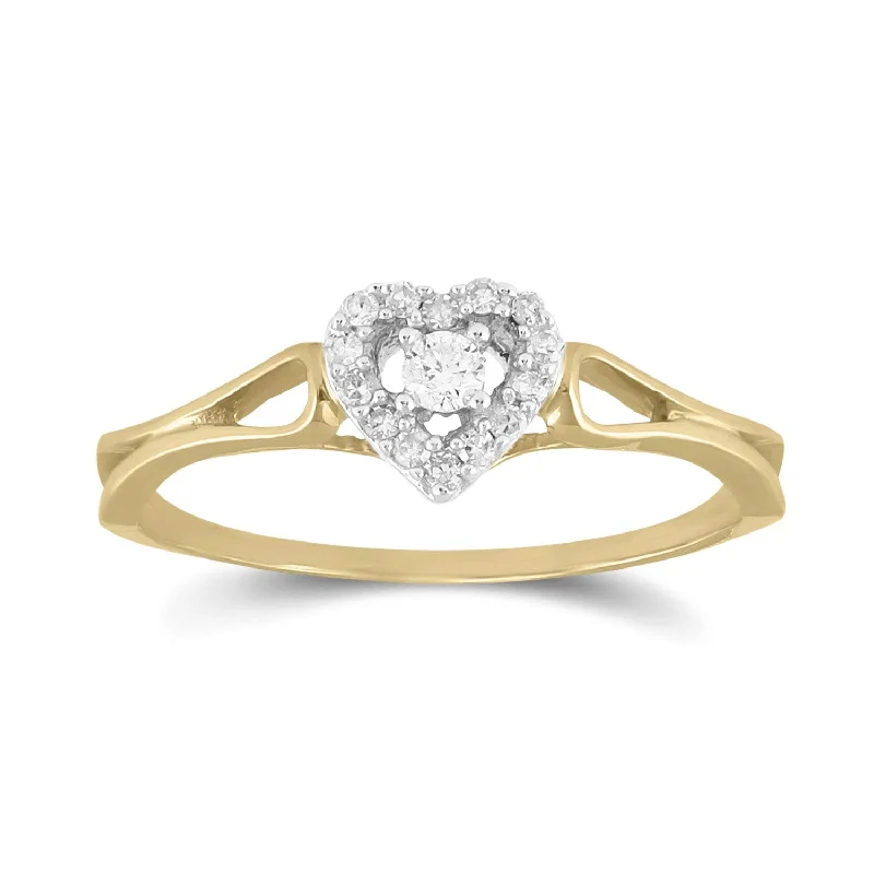 Angled stone ring-10kt Yellow Gold Womens Round Diamond Heart Promise Ring 1/8 Cttw