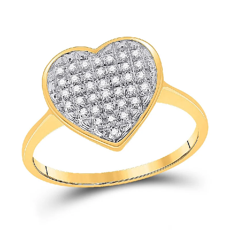 Textured stone ring-10kt Yellow Gold Womens Round Diamond Heart Ring 1/10 Cttw