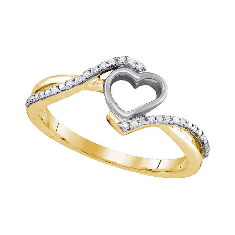 Protruding stone ring-10kt Yellow Gold Womens Round Diamond Heart Ring 1/20 Cttw