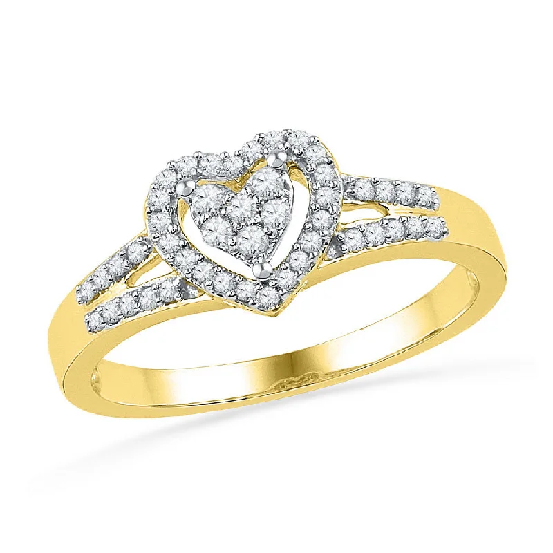 Solar glow ring-10kt Yellow Gold Womens Round Diamond Heart Ring 1/5 Cttw