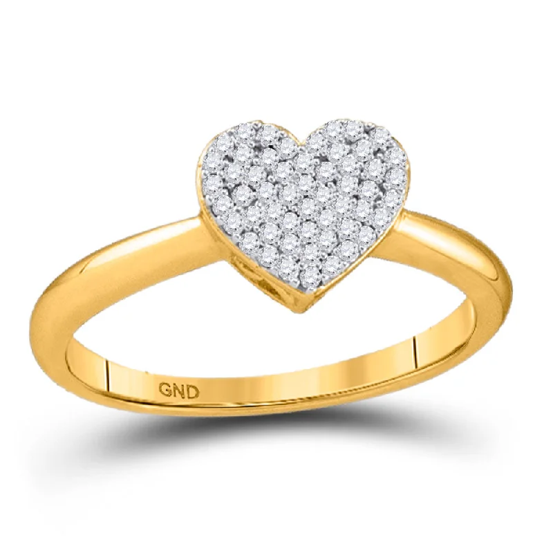 Domed band ring-10kt Yellow Gold Womens Round Diamond Heart Ring 1/6 Cttw