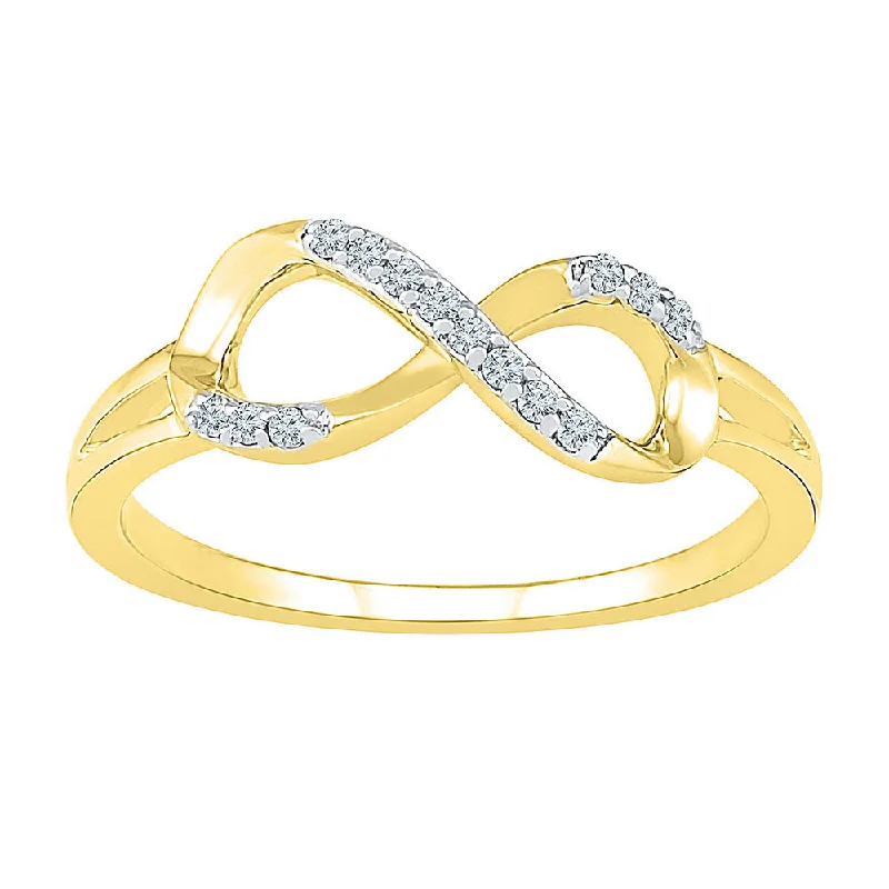 Paneled band ring-10kt Yellow Gold Womens Round Diamond Infinity Fashion Ring 1/12 Cttw