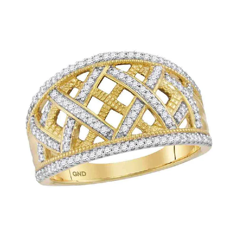 Fluted edge ring-10kt Yellow Gold Womens Round Diamond Lattice Fashion Band Ring 1/3 Cttw