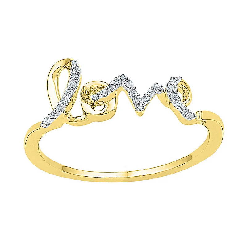 Held stone ring-10kt Yellow Gold Womens Round Diamond Love Band Ring 1/12 Cttw