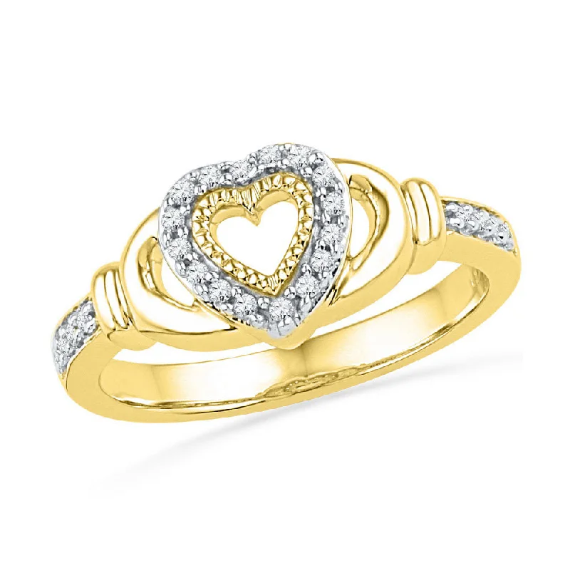 Welded gold ring-10kt Yellow Gold Womens Round Diamond Milgrain Heart Ring 1/8 Cttw