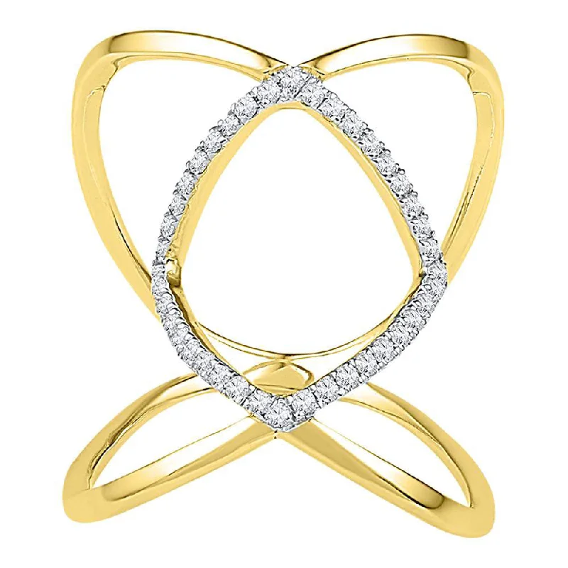 Offset band ring-10kt Yellow Gold Womens Round Diamond Open Strand Knuckle Fashion Ring 1/6 Cttw