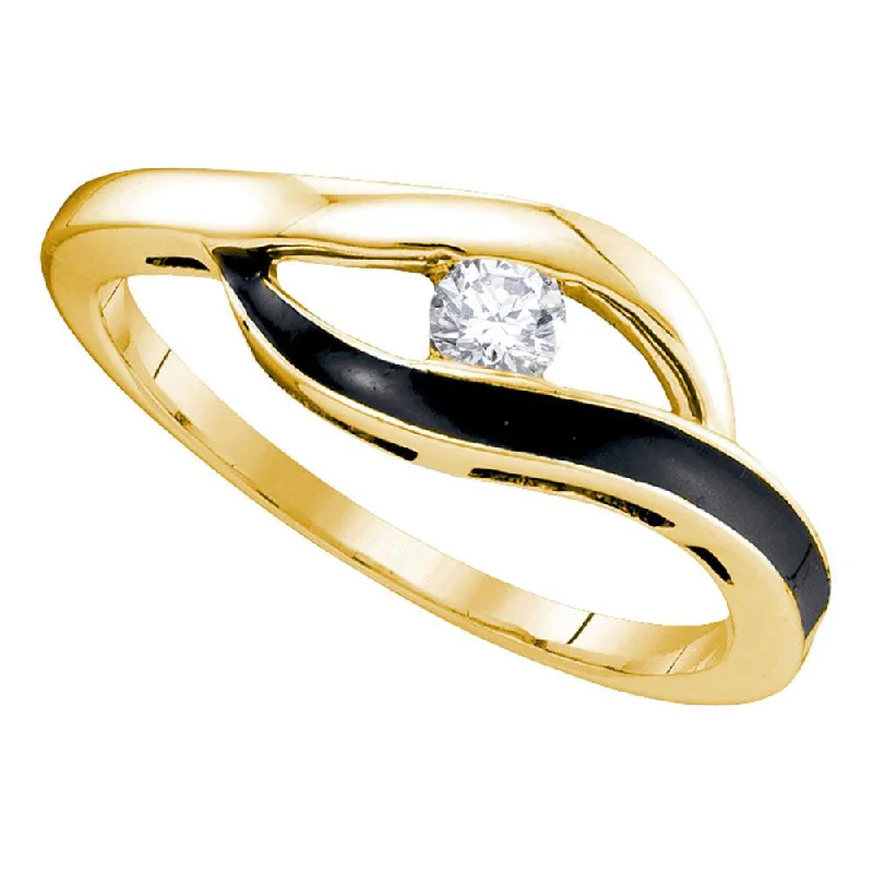 Bent gem ring-10kt Yellow Gold Womens Round Diamond Solitaire Black-tone Promise Ring 1/8 Cttw