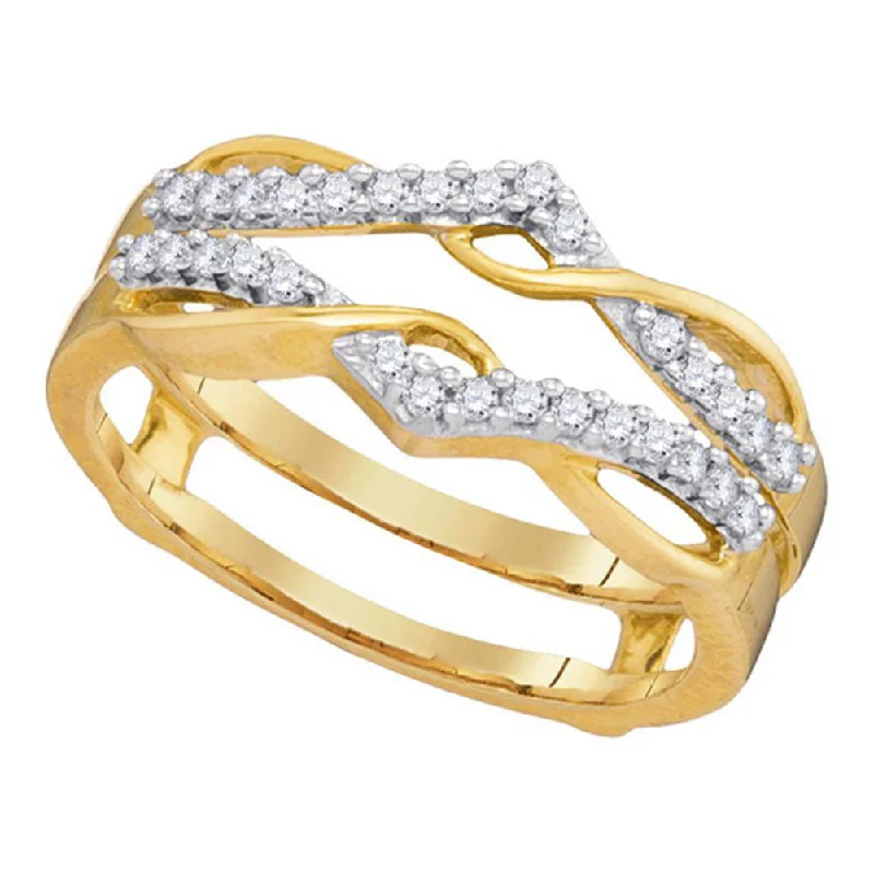 Pocked ring-10kt Yellow Gold Womens Round Diamond Solitaire Enhancer Wedding Band 1/4 Cttw