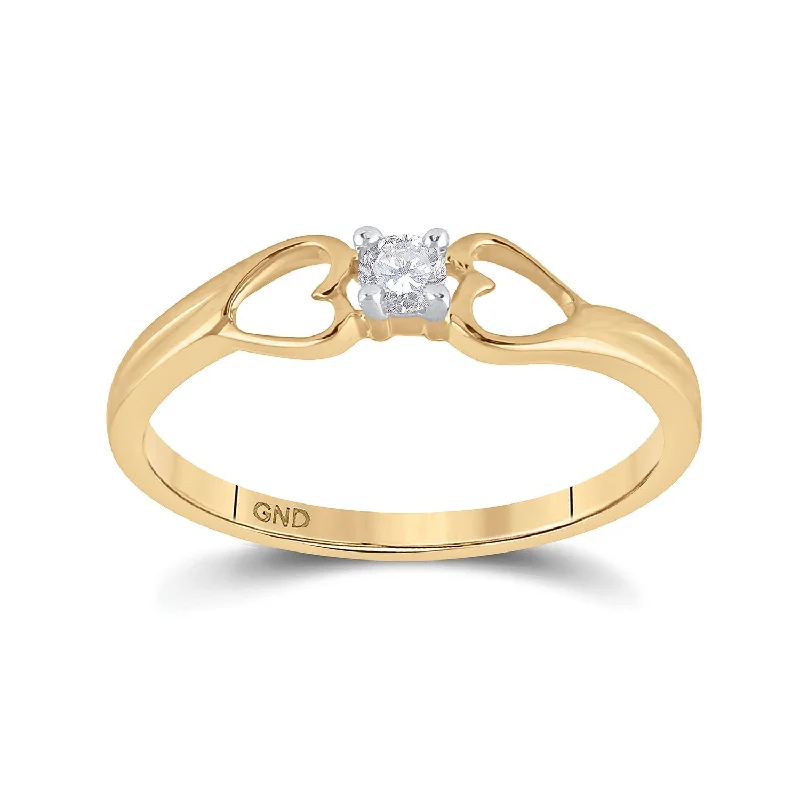 Sparkling silver ring-10kt Yellow Gold Womens Round Diamond Solitaire Heart Promise Ring 1/10 Cttw