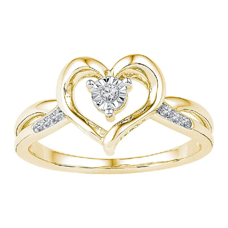 Bold topaz ring-10kt Yellow Gold Womens Round Diamond Solitaire Heart Ring 1/20 Cttw