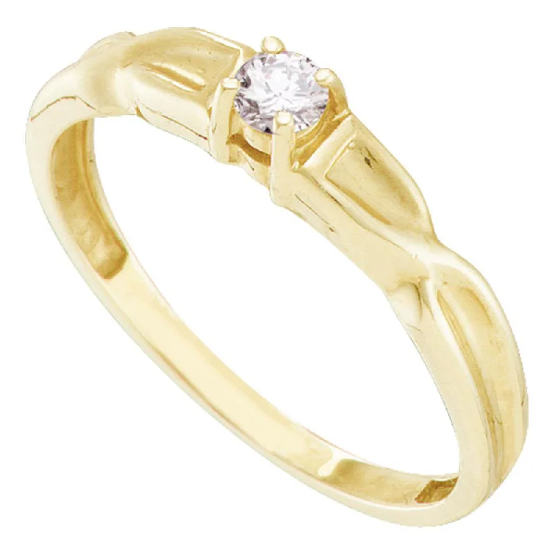 Domed band ring-10kt Yellow Gold Womens Round Diamond Solitaire Promise Ring 1/10 Cttw