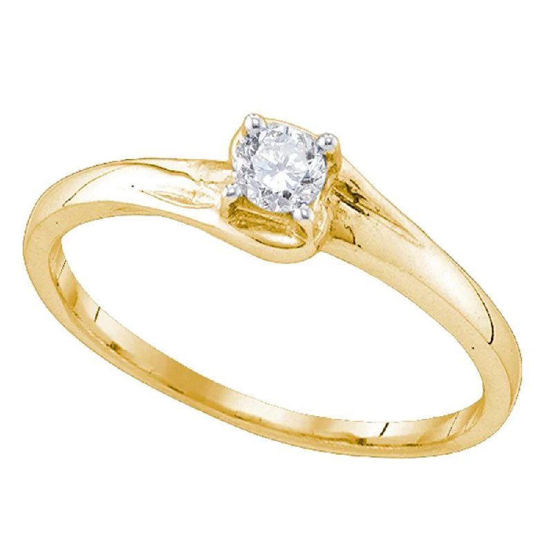 Light-carved ring-10kt Yellow Gold Womens Round Diamond Solitaire Promise Ring 1/8 Cttw