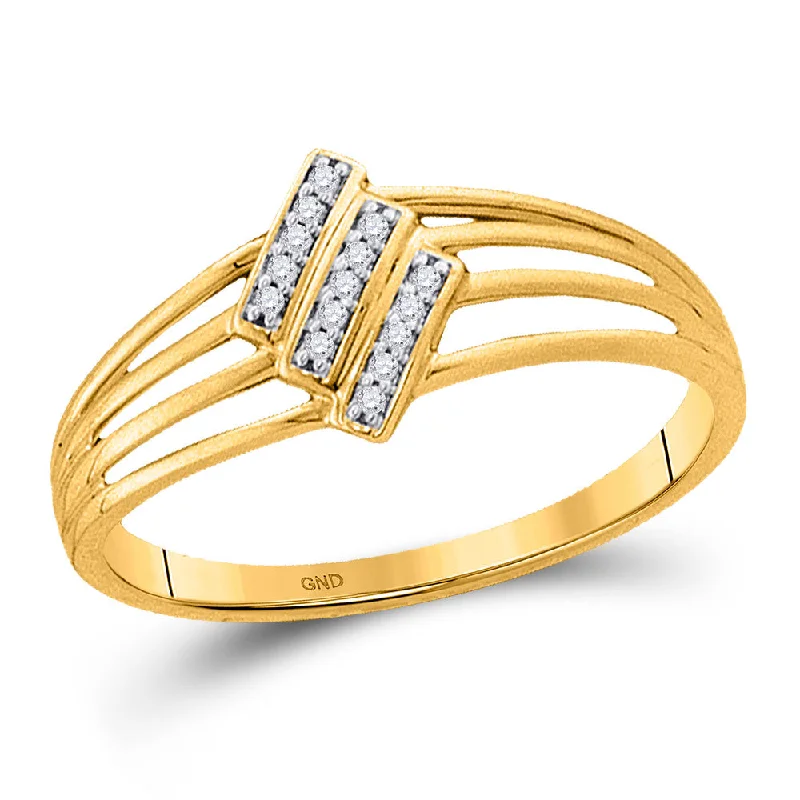 Carved initial ring-10kt Yellow Gold Womens Round Diamond Stripe Band Ring 1/20 Cttw