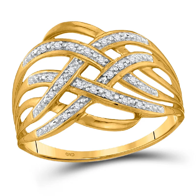 Paneled pattern ring-10kt Yellow Gold Womens Round Diamond Woven Fashion Band Ring 1/20 Cttw