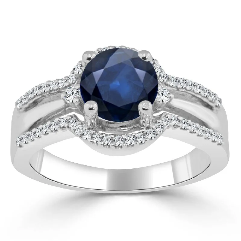 Held stone ring-14k Gold 1ct Blue Sapphire and 1/5ct TDW Diamond Halo Engagement Ring by Auriya